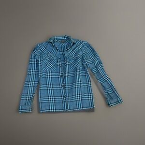 INC Blue Plaid Shacket Button Up Flannel Jacket XS Oversized Fit